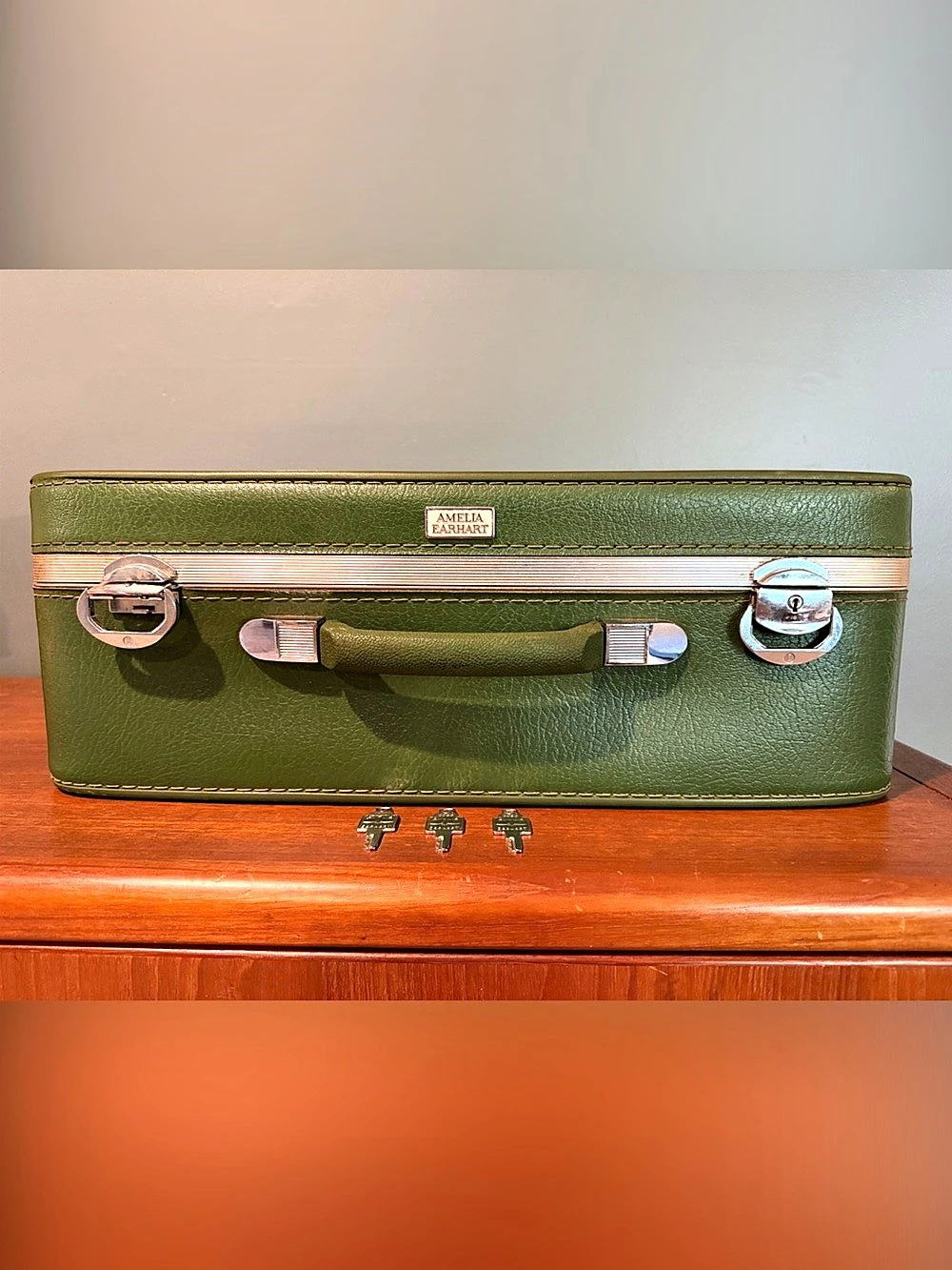 Amelia Earhart Vintage Hard-Shell Suitcase Green & Pink